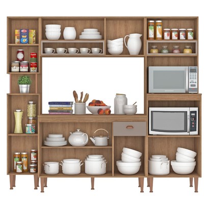 Cozinha Compacta Marti 9 Portas 1 Gavetas Mt01ct Mel/Fendi - Fellicci