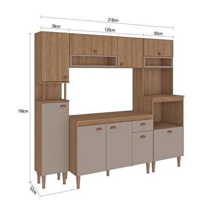 Cozinha Compacta Marti 9 Portas 1 Gavetas Mt01ct Mel/Fendi - Fellicci
