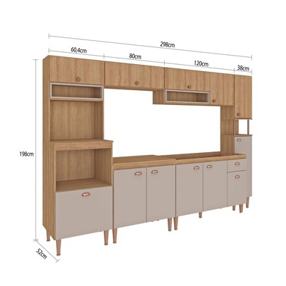 Cozinha Completa Marti 12 Portas 1 Gaveta Mel/Fendi - Fellicci