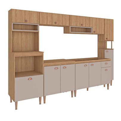 Cozinha Completa Marti 12 Portas 1 Gaveta Mel/Fendi - Fellicci