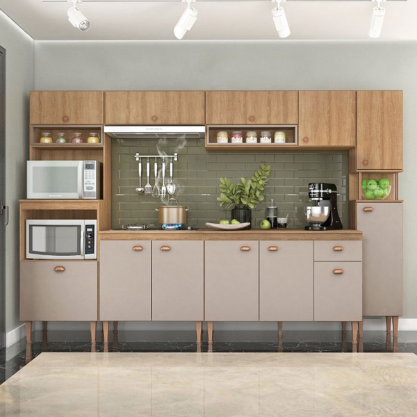 Cozinha Completa Marti 12 Portas 1 Gaveta Mel/Fendi - Fellicci