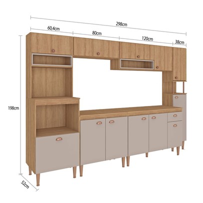 Cozinha Completa Marti 12 Portas 1 Gaveta Mt02ct Mel/Fendi - Fellicci