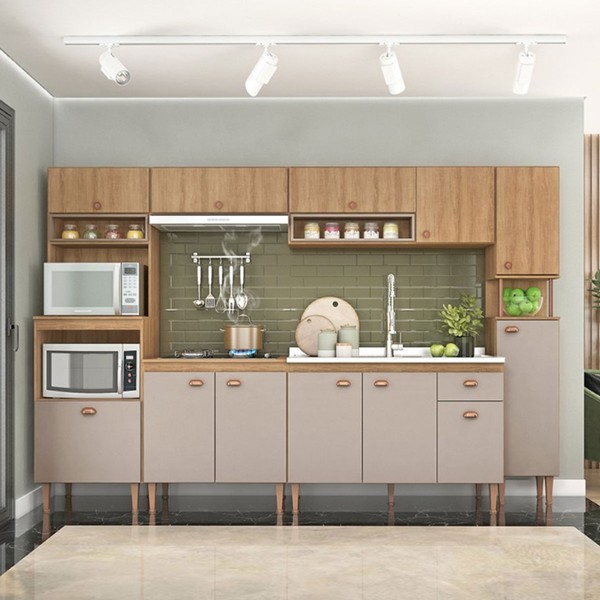 Cozinha Completa Marti 12 Portas 1 Gaveta Mt02ct Mel/Fendi - Fellicci