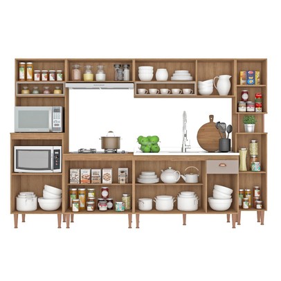 Cozinha Completa Marti 12 Portas 1 Gaveta Mt02ct Mel/Fendi - Fellicci