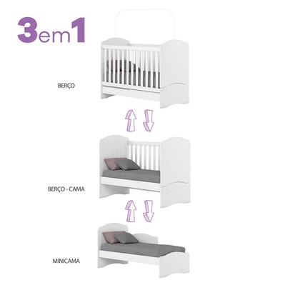 Quarto de Bebê Completo Doha 2 Portas 8 Gavetas com Espelho Branco - Henn