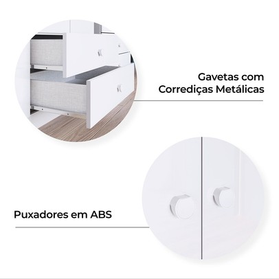 Quarto de Bebê Completo Doha 2 Portas 8 Gavetas com Espelho Branco - Henn