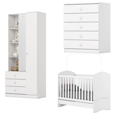 Quarto de Bebê Completo Doha 2 Portas 8 Gavetas com Espelho Branco - Henn