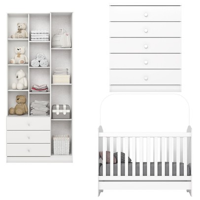 Quarto de Bebê Completo Doha 2 Portas 8 Gavetas com Espelho Branco - Henn