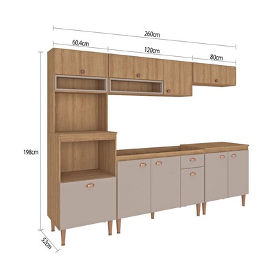 Cozinha Completa Marti 10 Portas 1 Gaveta Mel/Fendi - Fellicci