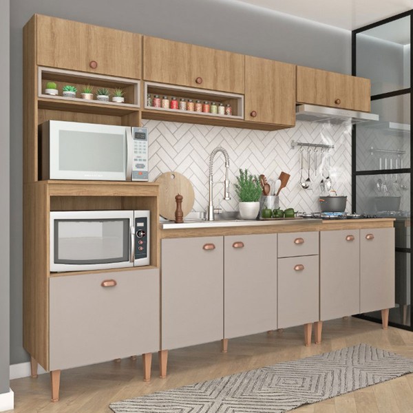 Cozinha Completa Marti 10 Portas 1 Gaveta Mt04ct Mel/Fendi - Fellicci