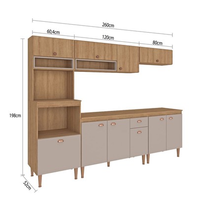 Cozinha Completa Marti 10 Portas 1 Gaveta Mt04ct Mel/Fendi - Fellicci