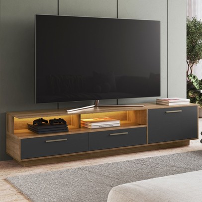 Rack para TV Até 75 Polegadas Ravana 1 Porta 2 Gavetas com Led Grafite - Art In Móveis