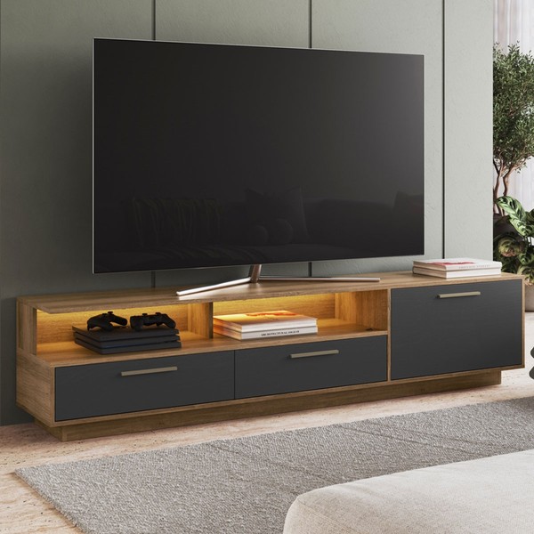 Rack para TV Até 75 Polegadas Ravana 1 Porta 2 Gavetas com Led Grafite - Art In Móveis