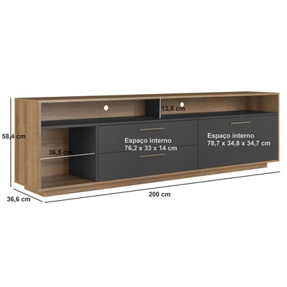 Rack para TV Até 75 Polegadas Reims 1 Porta 2 Gavetas com Led Grafite - Art In Móveis