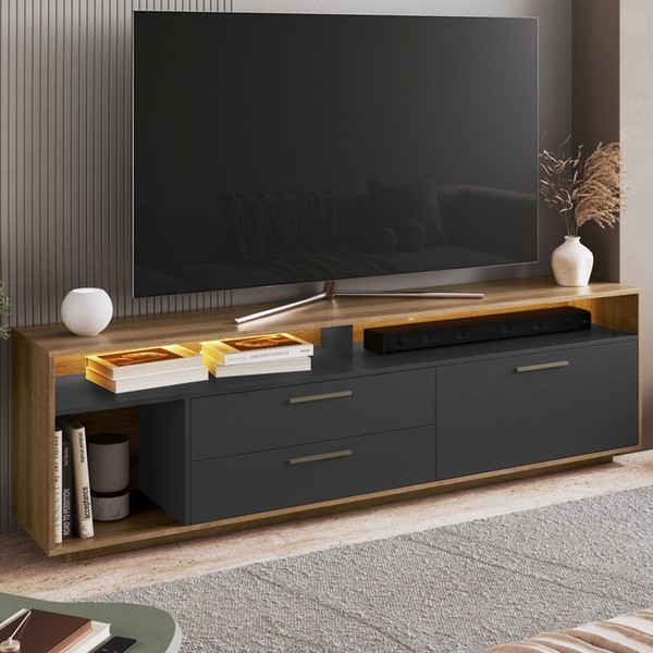 Rack para TV Até 75 Polegadas Reims 1 Porta 2 Gavetas com Led Grafite - Art In Móveis