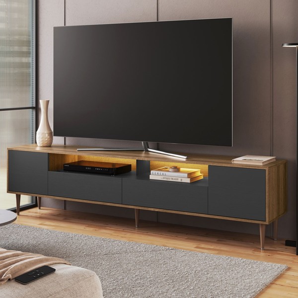 Rack para TV Até 75 Polegadas Rotterdam 2 Portas 2 Gavetas com Led Grafite - Art In Móveis