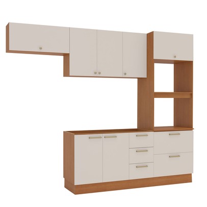 Cozinha Completa Atala 8 Portas 4 Gavetas Off White/Freijó - Politorno