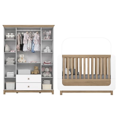 Quarto de Bebê Completo Aconchego 4 Portas 2 Gavetas com Vidro Branco/Jequitibá - Henn