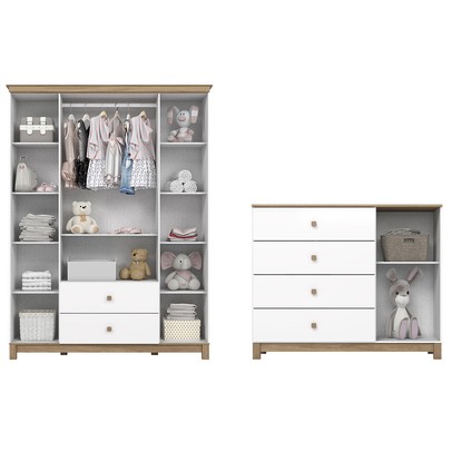 Quarto de Bebê Completo Aconchego 5 Portas 6 Gavetas com Vidro Branco/Jequitibá - Henn