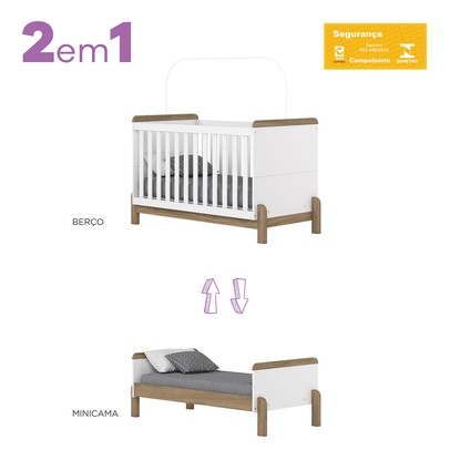 Quarto de Bebê Completo Ternura 4 Portas 2 Gavetas Branco/Jequitibá - Henn