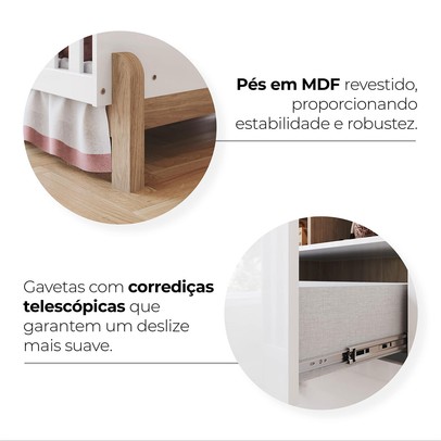 Quarto de Bebê Completo Ternura 4 Portas 2 Gavetas Branco/Jequitibá - Henn