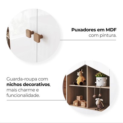 Quarto de Bebê Completo Ternura 4 Portas 2 Gavetas Branco/Jequitibá - Henn