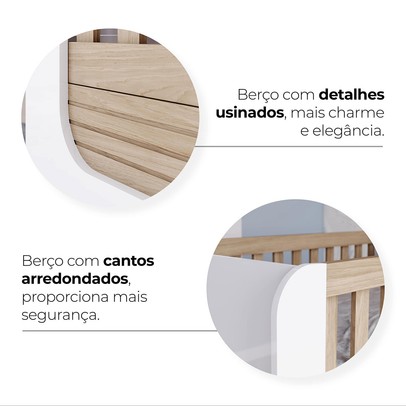 Quarto de Bebê Completo Ternura 4 Portas 2 Gavetas Branco/Jequitibá - Henn