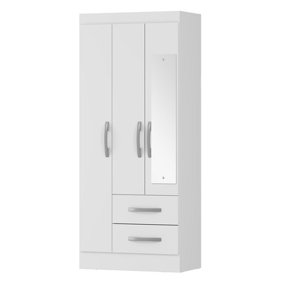 Guarda-Roupa Solteiro Adolfo 3 Portas 2 Gavetas com Espelho Branco - Mx Móveis