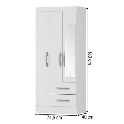 Guarda-Roupa Solteiro Adolfo 3 Portas 2 Gavetas com Espelho Branco - Mx Móveis