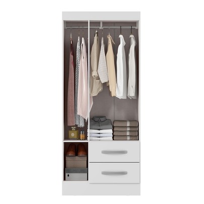 Guarda-Roupa Solteiro Adolfo 3 Portas 2 Gavetas com Espelho Branco - Mx Móveis