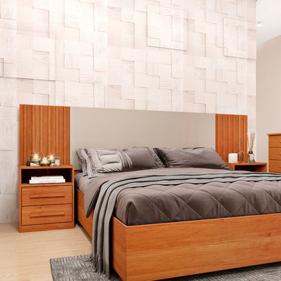 Cabeceira Casal com Mesa de Cabeceira Olga Cinamomo/Off White - Pnr Móveis