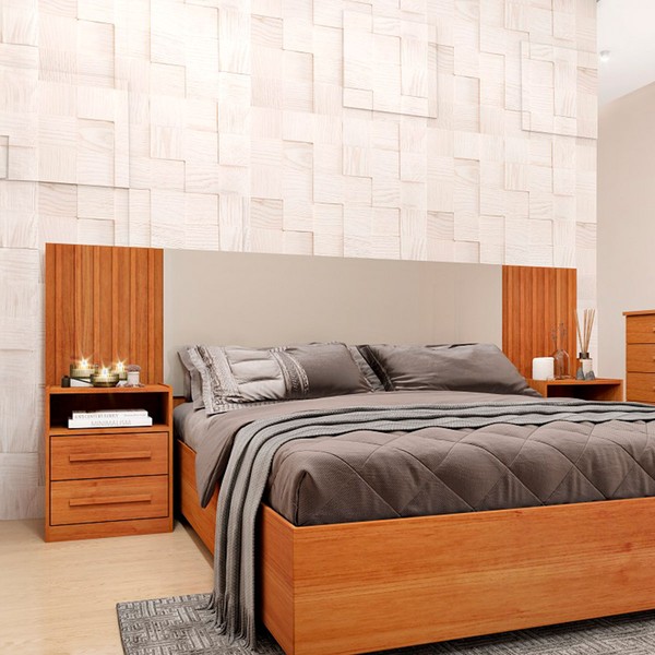 Cabeceira Casal com Mesa de Cabeceira Olga Cinamomo/Off White - Pnr Móveis