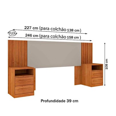 Cabeceira Casal com Mesa de Cabeceira Olga Cinamomo/Off White - Pnr Móveis