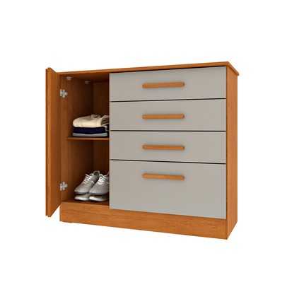 Cômoda Sobral 1 Porta 4 Gavetas Ripado Cinamomo/Off White - Pnr Móveis