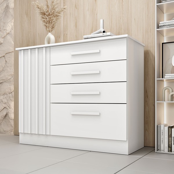 Cômoda Sobral 1 Porta 4 Gavetas Ripado Neve - Pnr Móveis