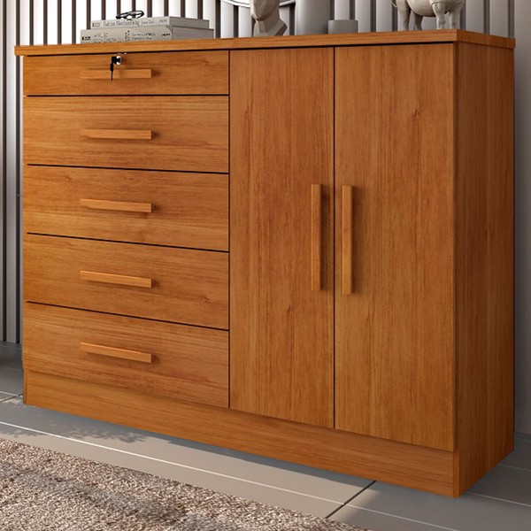 Cômoda Firenze 2 Portas 5 Gavetas Cinamomo - Pnr Móveis