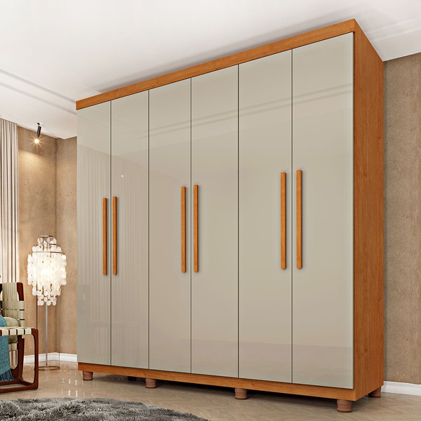 Guarda-Roupa Casal Nantes 6 Portas 4 Gavetas Cinamomo/Off White - Pnr Móveis