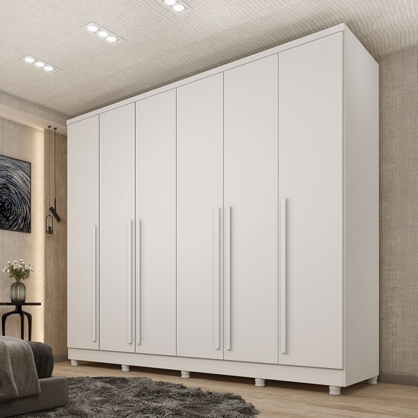 Guarda-Roupa Casal Arung 6 Portas 8 Gavetas Neve/Neve - Pnr Móveis