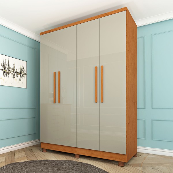 Guarda-Roupa Solteiro Brighton 4 Portas 2 Gavetas Cinamomo/Off White - Pnr Móveis