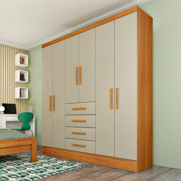 Guarda-Roupa Solteiro Pellegrino 6 Portas Cinamomo/Off White - Pnr Móveis