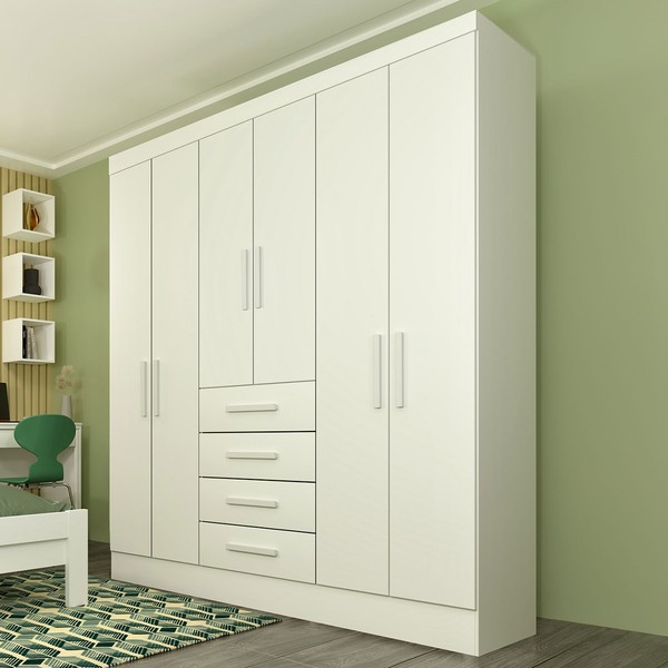 Guarda-Roupa Solteiro Pellegrino 6 Portas Neve - Pnr Móveis