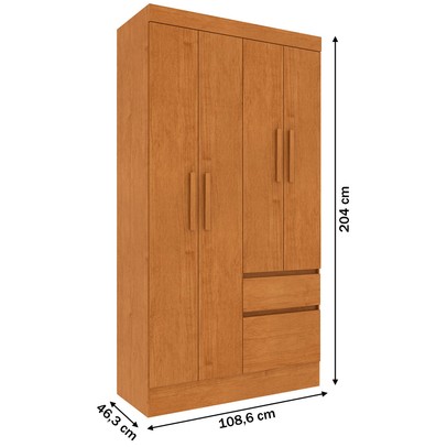 Guarda-Roupa Solteiro Terrarossa 4 Portas 2 Gavetas Cinamomo - Pnr Móveis