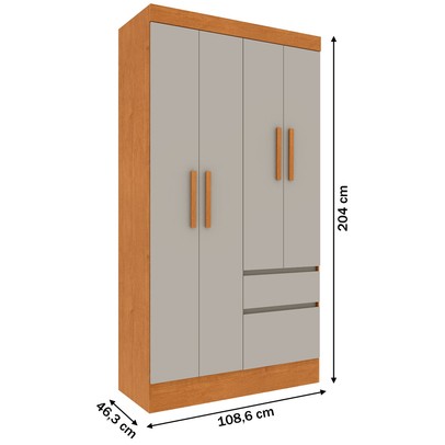 Guarda-Roupa Solteiro Terrarossa 4 Portas 2 Gavetas Cinamomo/Off White - Pnr Móveis