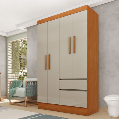 Guarda-Roupa Solteiro Terrarossa 4 Portas 2 Gavetas Cinamomo/Off White - Pnr Móveis