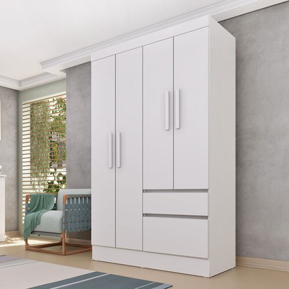 Guarda-Roupa Solteiro Terrarossa 4 Portas 2 Gavetas Neve - Pnr Móveis