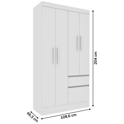Guarda-Roupa Solteiro Terrarossa 4 Portas 2 Gavetas Neve - Pnr Móveis