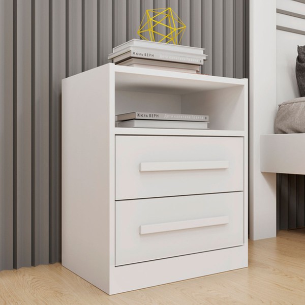 Mesa de Cabeceira Olga 2 Gavetas Neve - Pnr Móveis