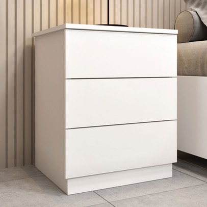 Mesa de Cabeceira Sarentino 3 Gavetas Neve - Pnr Móveis