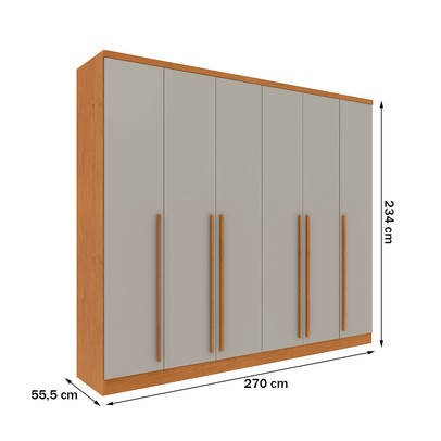 Guarda-Roupa Casal Mirante 6 Portas 8 Gavetas Cinamomo/Off White - Pnr Móveis
