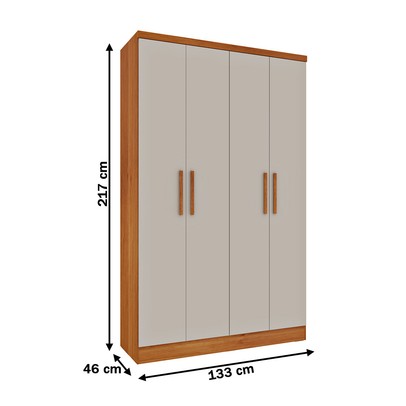 Guarda-Roupa Solteiro Liverpool 4 Portas 2 Gavetas Cinamomo/Off White - Pnr Móveis